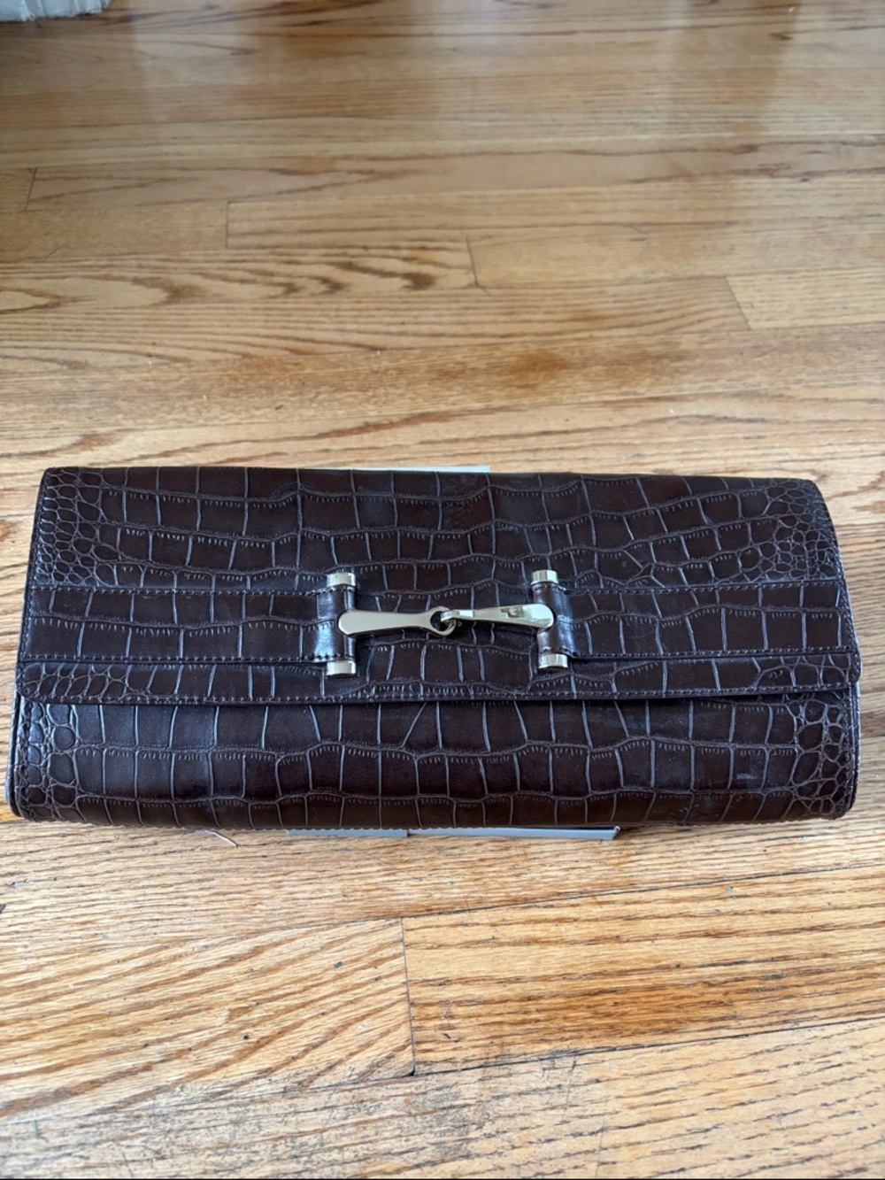 Women’s Brown Croc-Embossed Leather Clutch.
